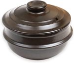 Korean stone bowl with lid, ceramic construction for traditional Korean cooking.
