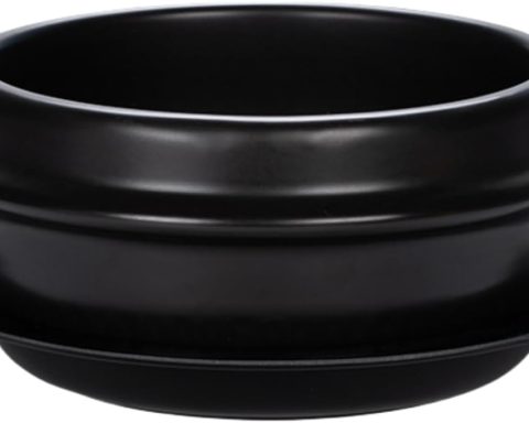 Korean stone bowl with tray, 57 oz earthenware for bibimbap and hot pot.