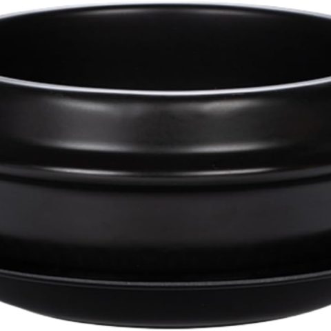 Korean stone bowl with tray, 57 oz earthenware for bibimbap and hot pot.