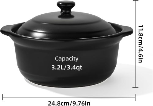 Korean dolsot pot set with lid, 3.4 quart capacity, suitable for bibimbap and stews.
