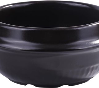 Korean ceramic dolsot bowl with black glazed finish, 37 oz for crispy rice and soups.