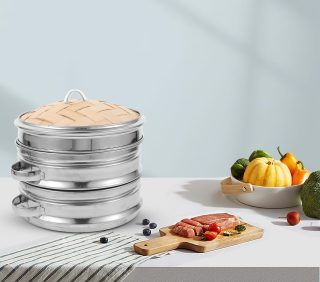 Bamboo Dumpling Steamer Basket with Lid