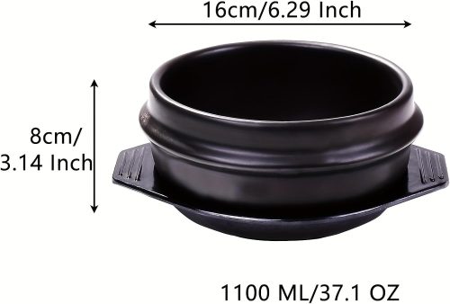 Korean stone bowl with tray, 37.1 oz capacity, dishwasher and microwave safe.