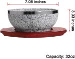 Granite stone bowl with wood base, 32 oz capacity for Korean soup and rice.