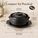 Korean clay cooking pot set with lid and trivet, 38 oz heat-resistant ceramic for soups and stews.