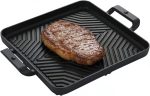 Cast iron grill pan for steak, 10-inch size.