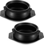 Korean clay cooking pot set with tray, 38 oz ceramic sizzling hot pot for stews and noodles.