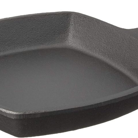 Pre-seasoned square cast iron skillet for grill, gas, oven, and induction cooking.