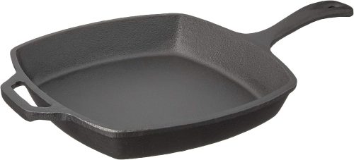 Pre-seasoned square cast iron skillet for grill, gas, oven, and induction cooking.