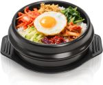 Korean stone bowl with ceramic construction, 37 oz capacity, suitable for bibimbap and hot pot dishes.