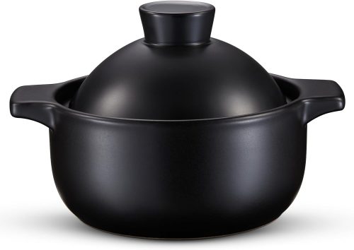 Large Korean dolsot bowl with lid, 68 oz capacity, oven and dishwasher safe.