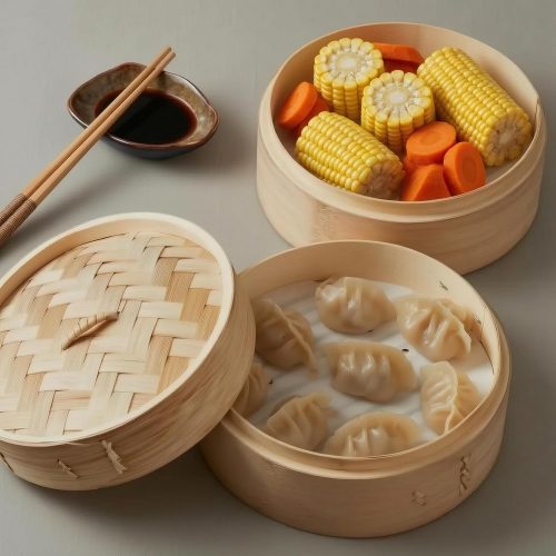 Bamboo Steamer Basket with Lid