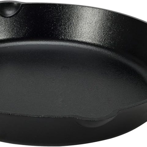 Heavy-duty pre-seasoned cast iron skillet with even heat distribution, oven safe, stove compatible, 15-inch size.