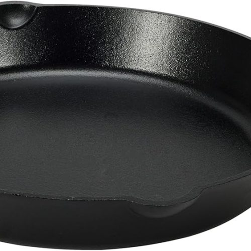 Heavy-duty pre-seasoned cast iron skillet with even heat distribution, oven safe, stove compatible, 15-inch size.