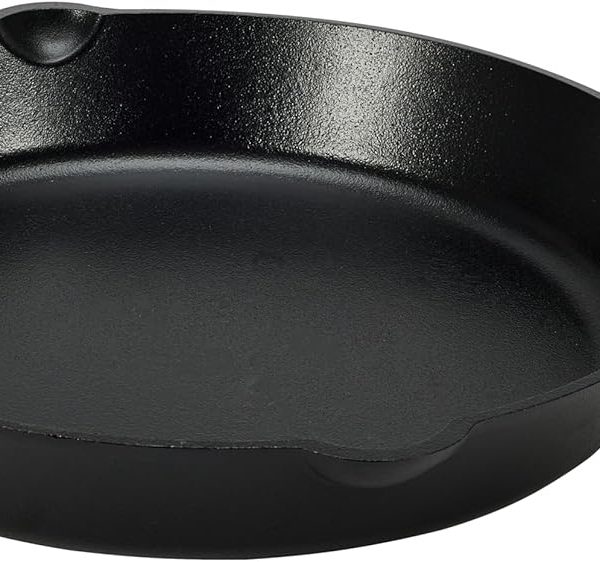Heavy-duty pre-seasoned cast iron skillet with even heat distribution, oven safe, stove compatible, 15-inch size.