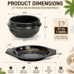 Korean stone bowl with ceramic construction, 37 oz capacity, suitable for bibimbap and hot pot dishes.