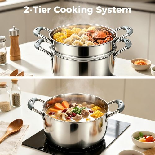 Stainless Steel Steamer Pot with Glass Lid