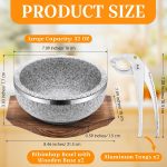 Stone bowl set with wood base and tongs, suitable for Korean restaurant and home use.