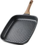 Nonstick grill pan with granite coating, square design, suitable for indoor, outdoor, RV, and camping use.